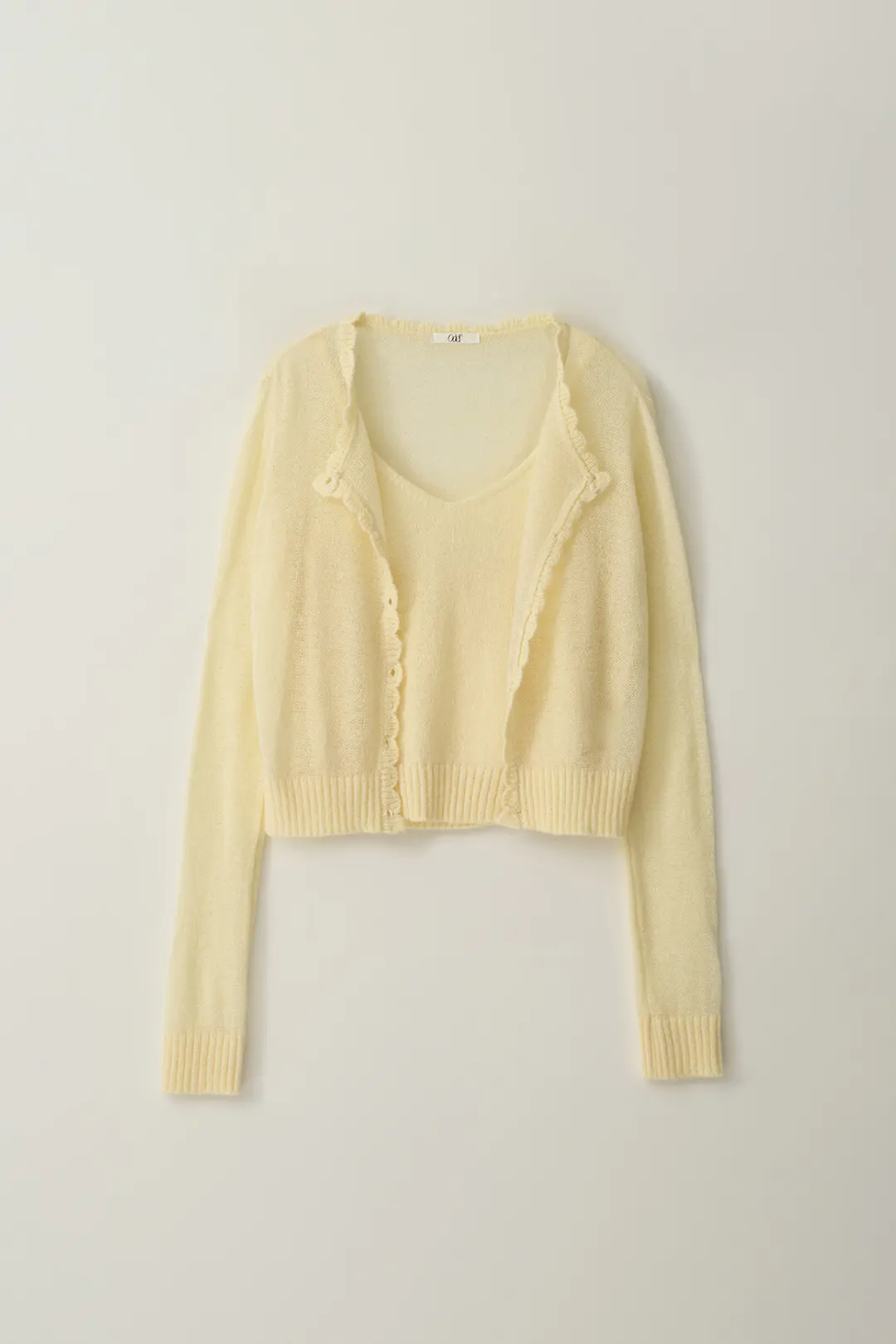 [SET]_모헤어 러플 가디건+슬리브리스-버터옐로우