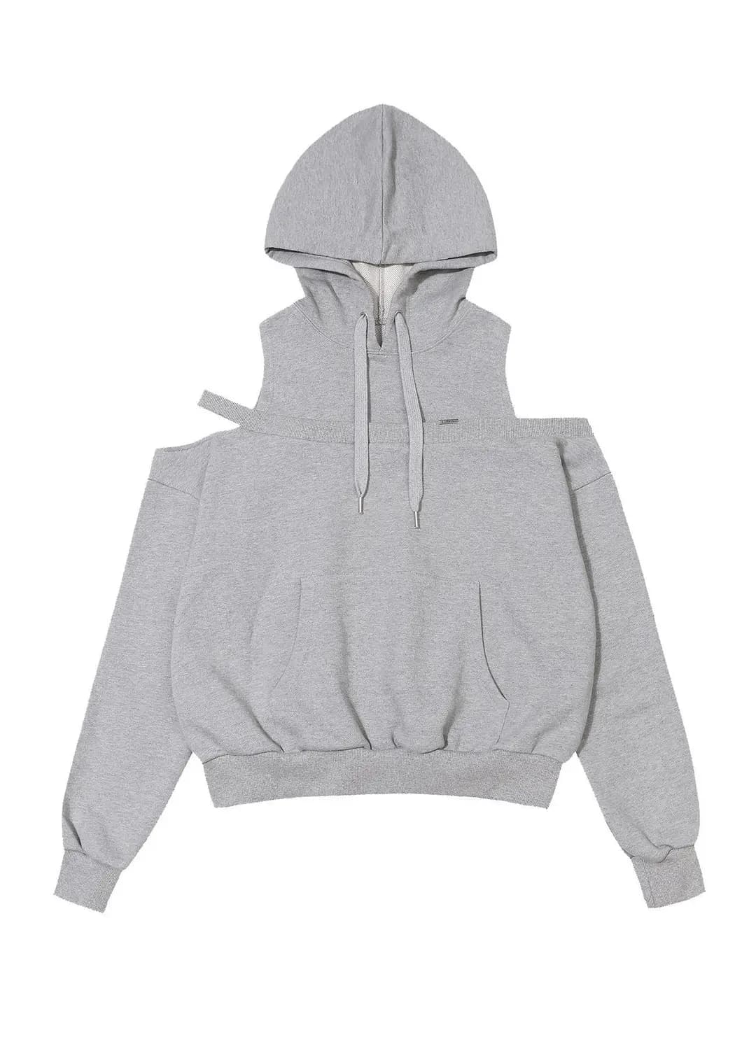 [ 2ND REORDER ] CUT OUT OFF SHOULDER HOODIE, MELANGE GRAY