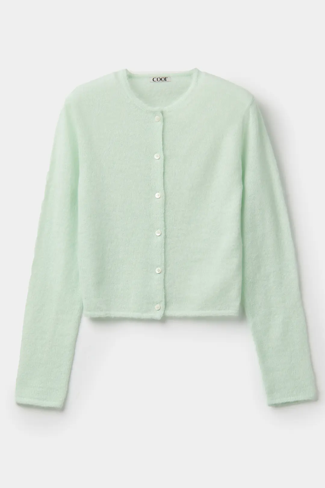헤어리 알파카 크롭 가디건 (페일그린)