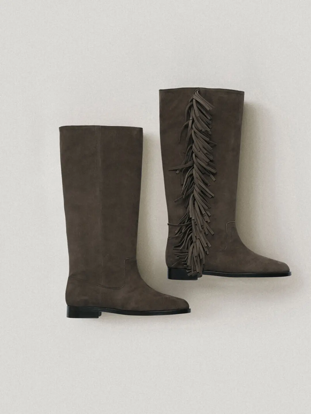 Holmes Fringe Knee Boots Khaki