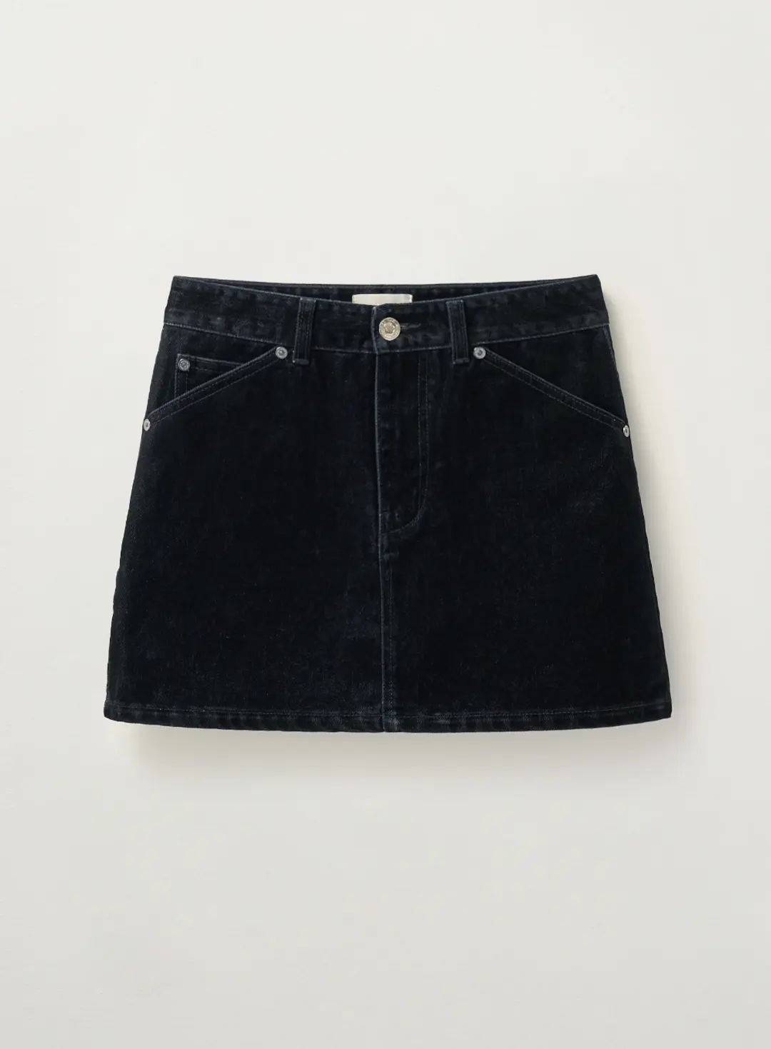 (W) Velvet Denim Mini Skirt - Black
