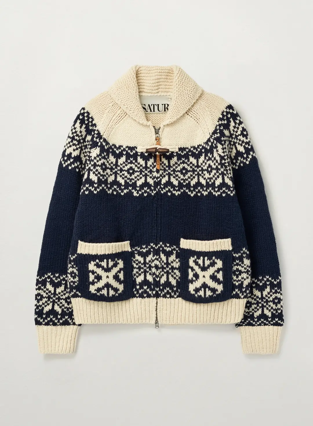 (W) Cowichan Knit Zip-up Cardigan - Navy