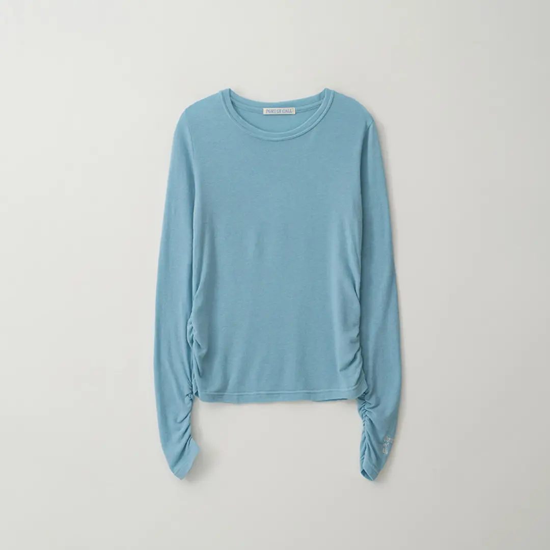 [16차]shirring long sleeve top_aqua blue