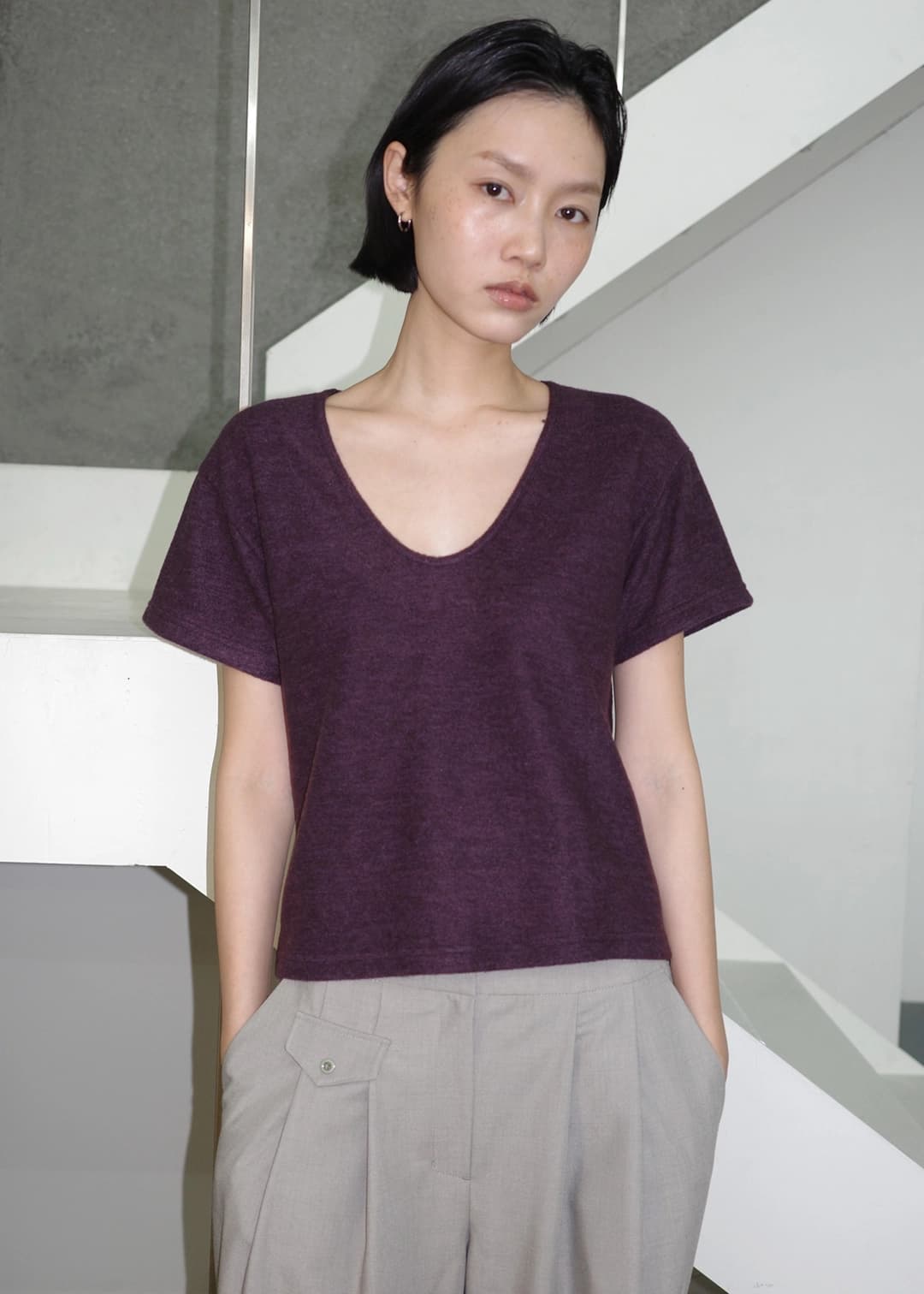 [ 바로배송 ] [ 1차 리오더 ] 3-LAYER SHORT SLEEVE [PLUM]