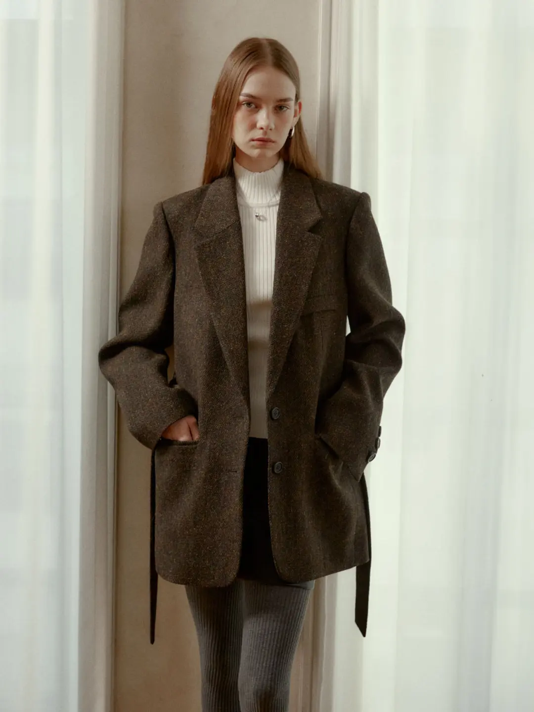 [7th] [Harris Tweed] EMMA Belted Wool Jacket_Dark Brown