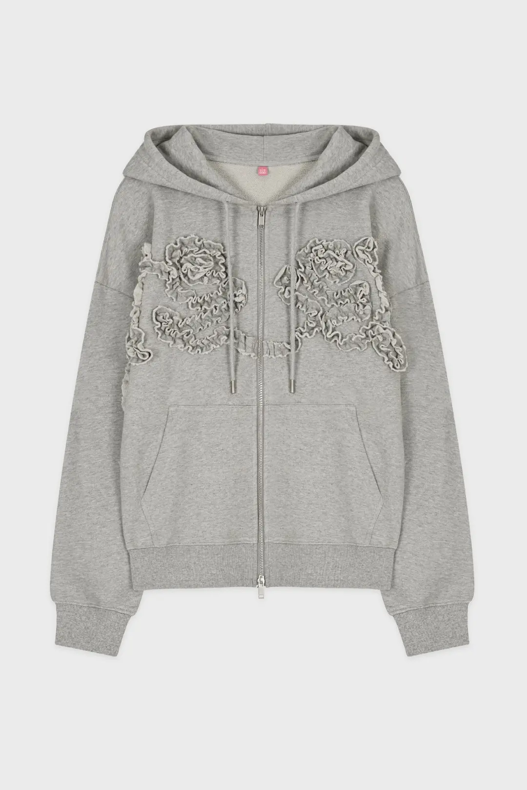 Rose Frill Oversized-Fit Hooded Zip-Up (Melange Grey)