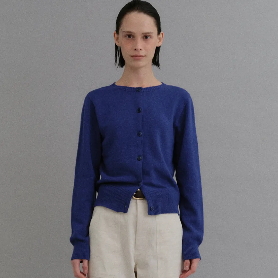 Cashmere wholegarment round cardigan_blue