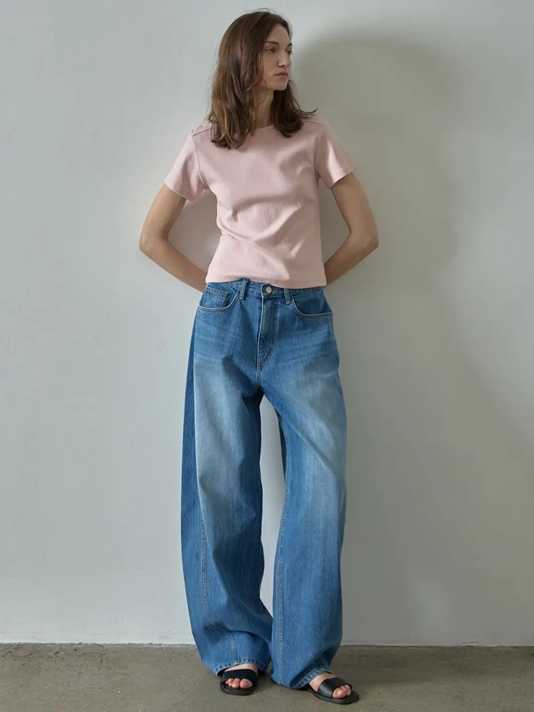 와이드 테이퍼드 데님_vintage blue