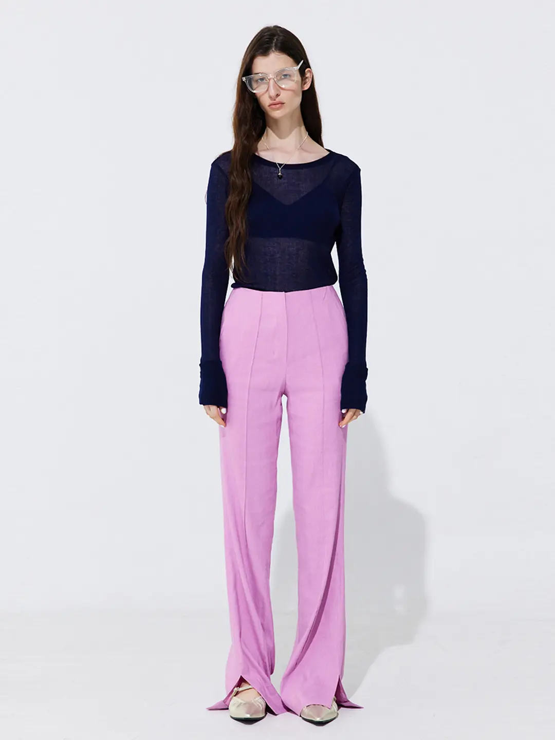 Linen semi-Bootscut Trousers_Pink