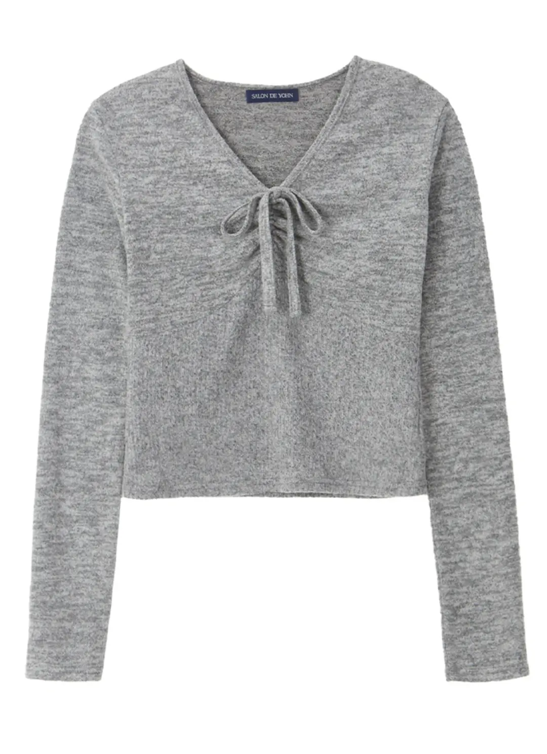 V-neck Ribbon Shirring Knit_ Gray