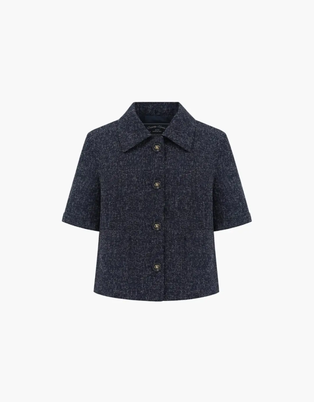 collar tweed half jacket - navy check