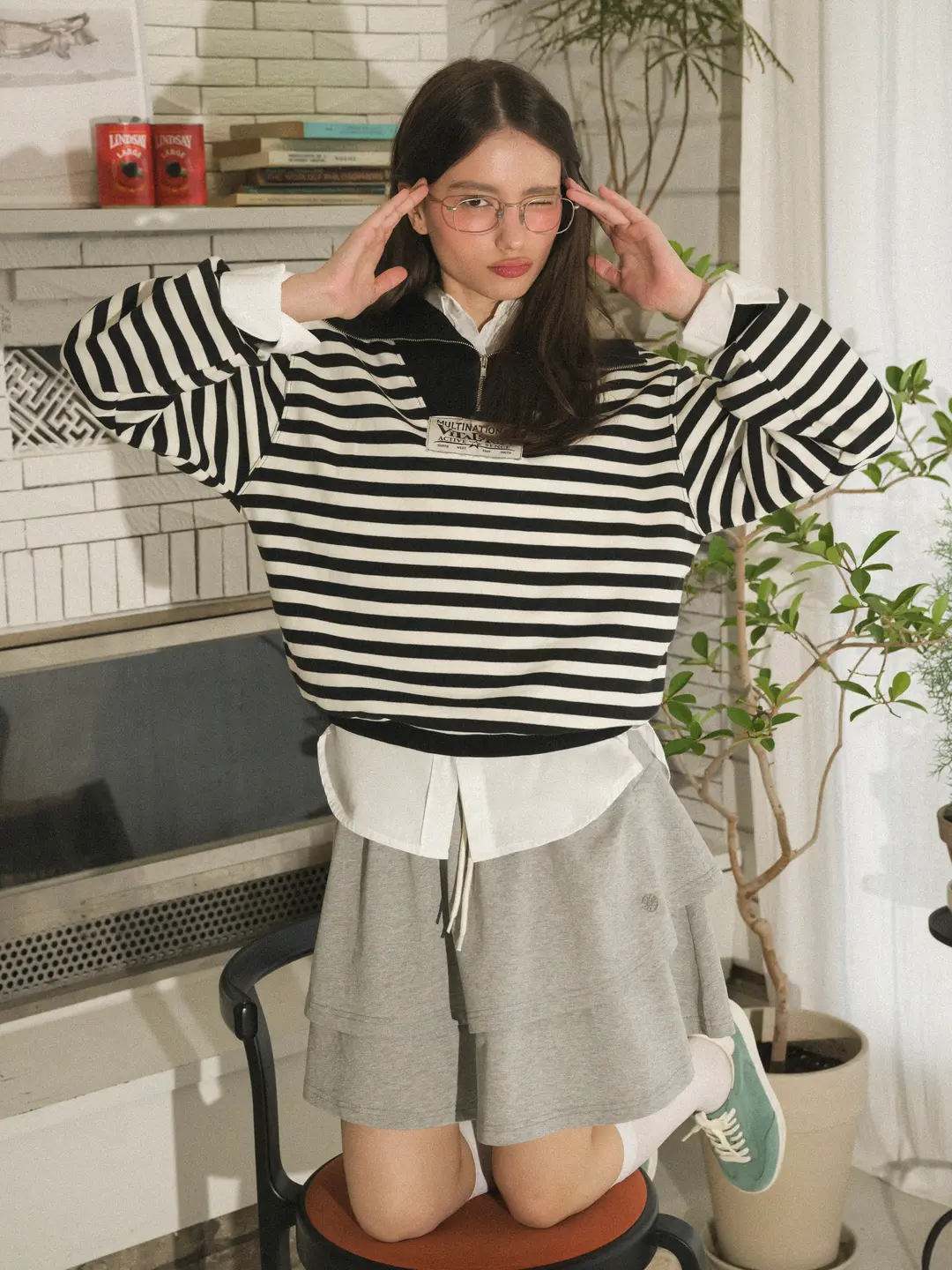 [LINE] 더블 레이어드 플레어 스커트 (Melange Gray)