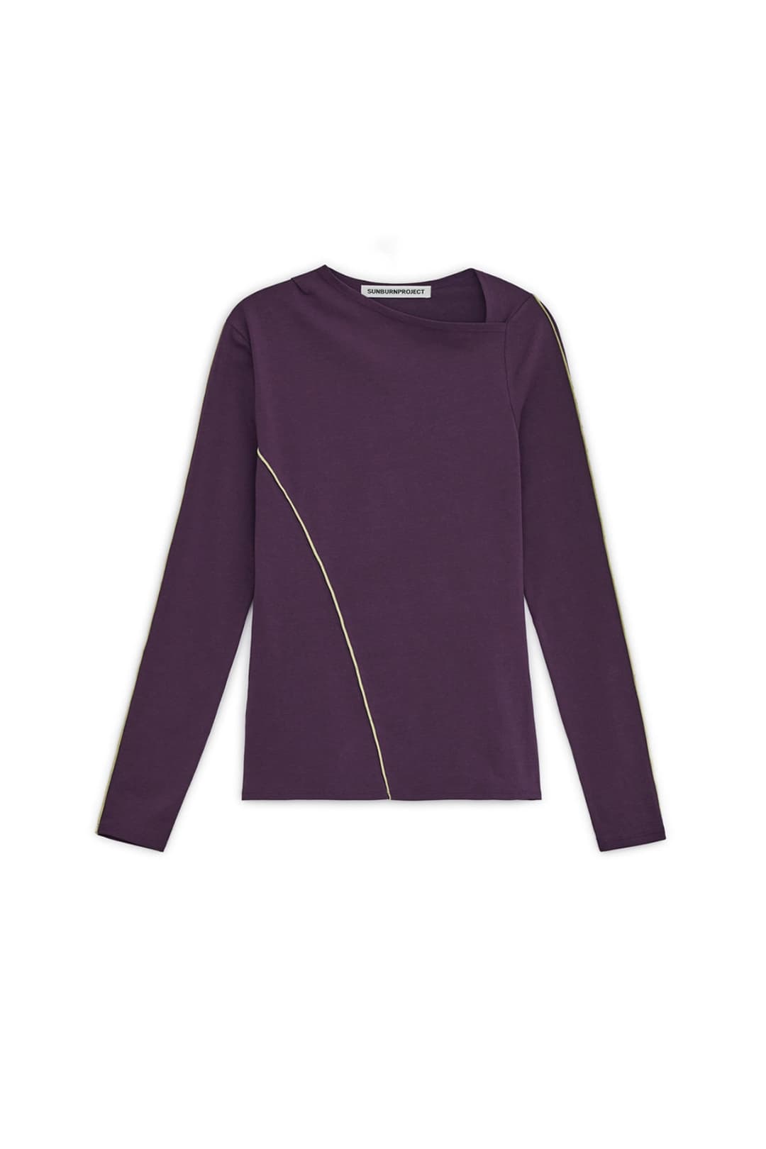 ASYMMETRIC PANELED LONG SLEEVE TOP, PURPLE