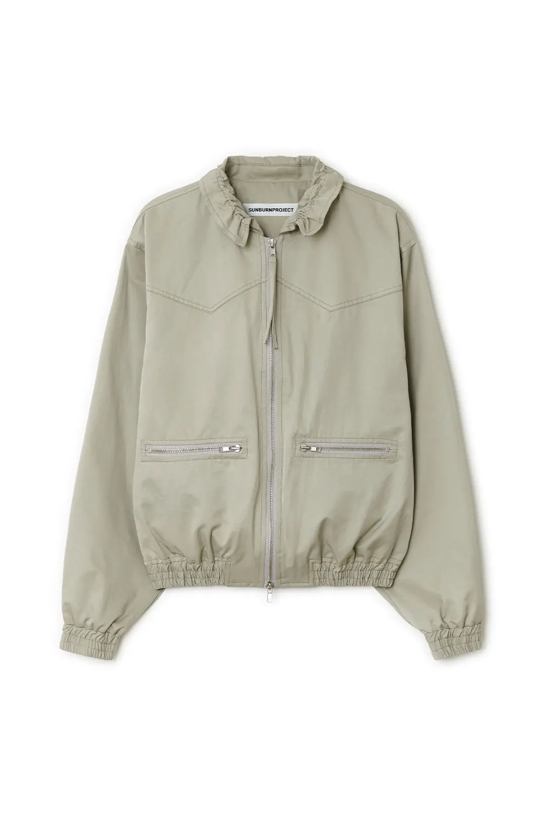 STRING BOMBER SHIRRING JACKET, KHAKI BEIGE