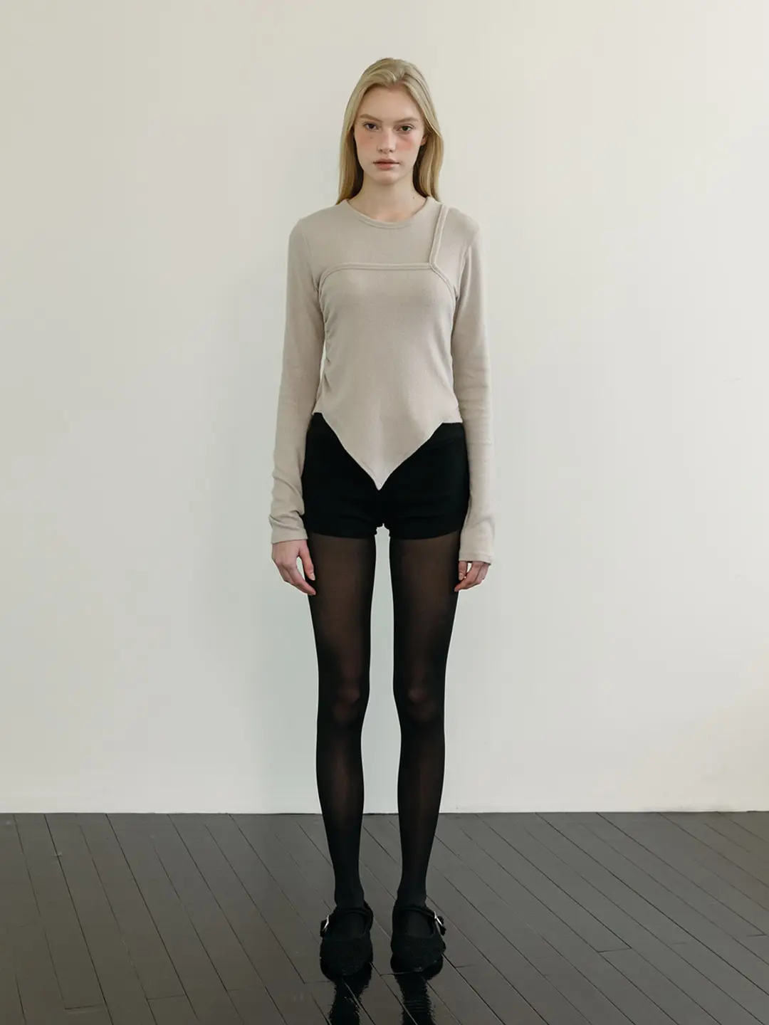 ANGORA LAYERED T-SHIRT / BEIGE