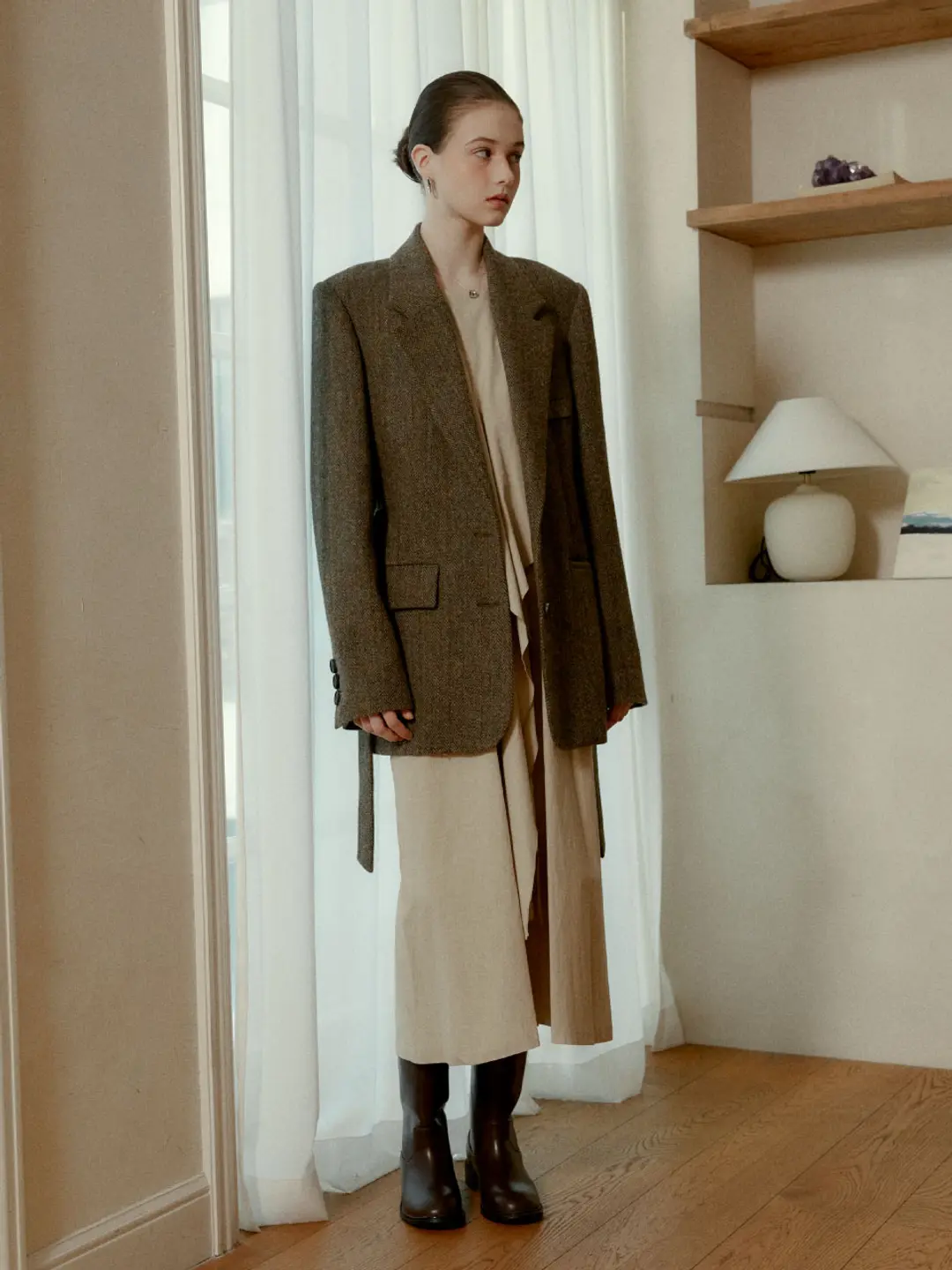 [7th] [Harris Tweed] EMMA Belted Wool Jacket_Khaki Brown