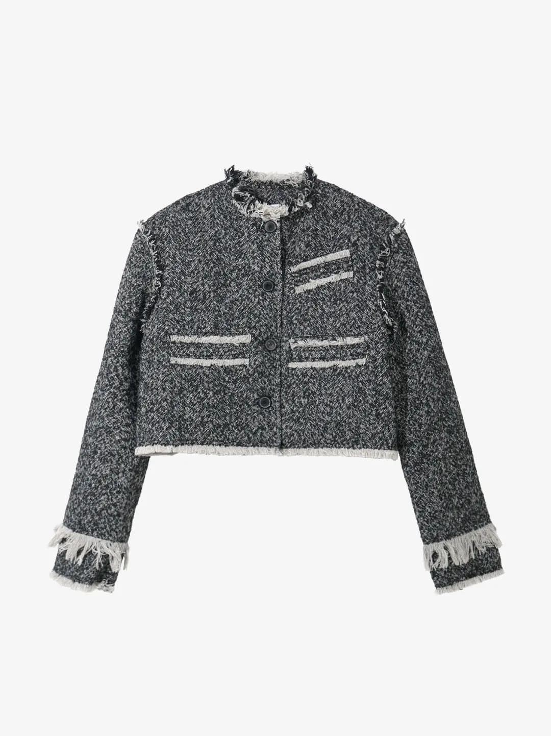 Fringe Herringbone Jacket_White & Black