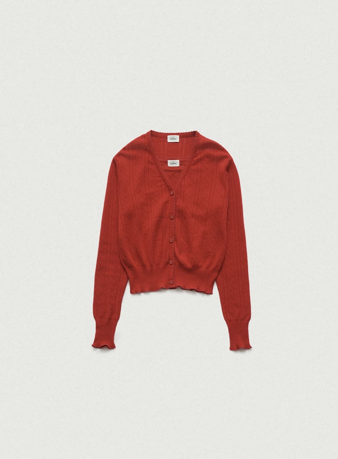 Cotton Eyelet Knit Cardigan Ensemble With Sleeveless Top_Red