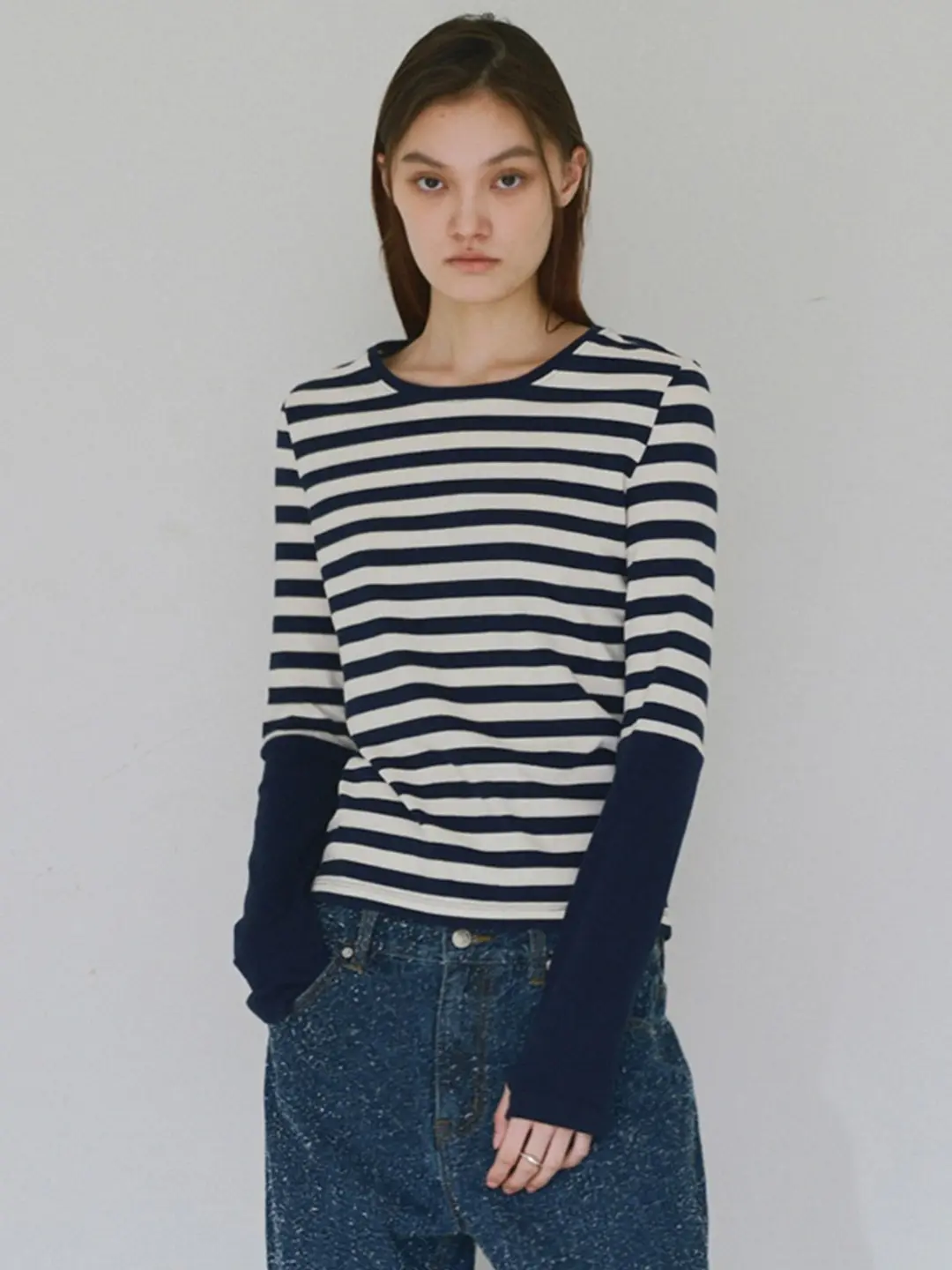 Stripe Warmer T-Shirts [Navy]