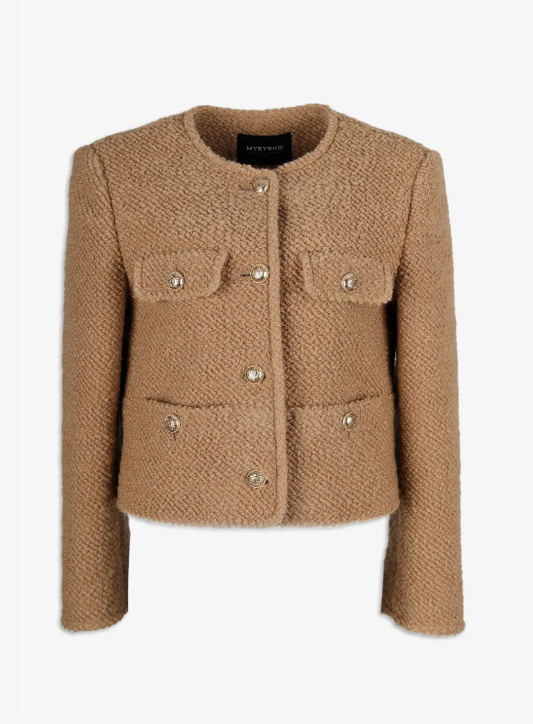 Classic Bouclé Wool Jacket, Camel (Fabric by Style M, Made in JAPAN)