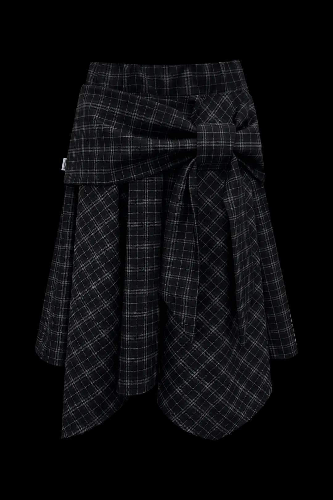 BOW UNBALANCED SKIRT (BLACK CHECK)