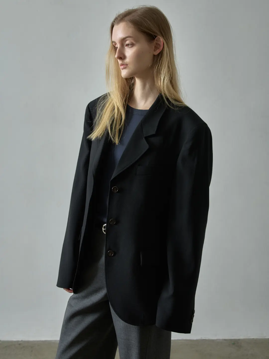 썸머울 3버튼 재킷_black