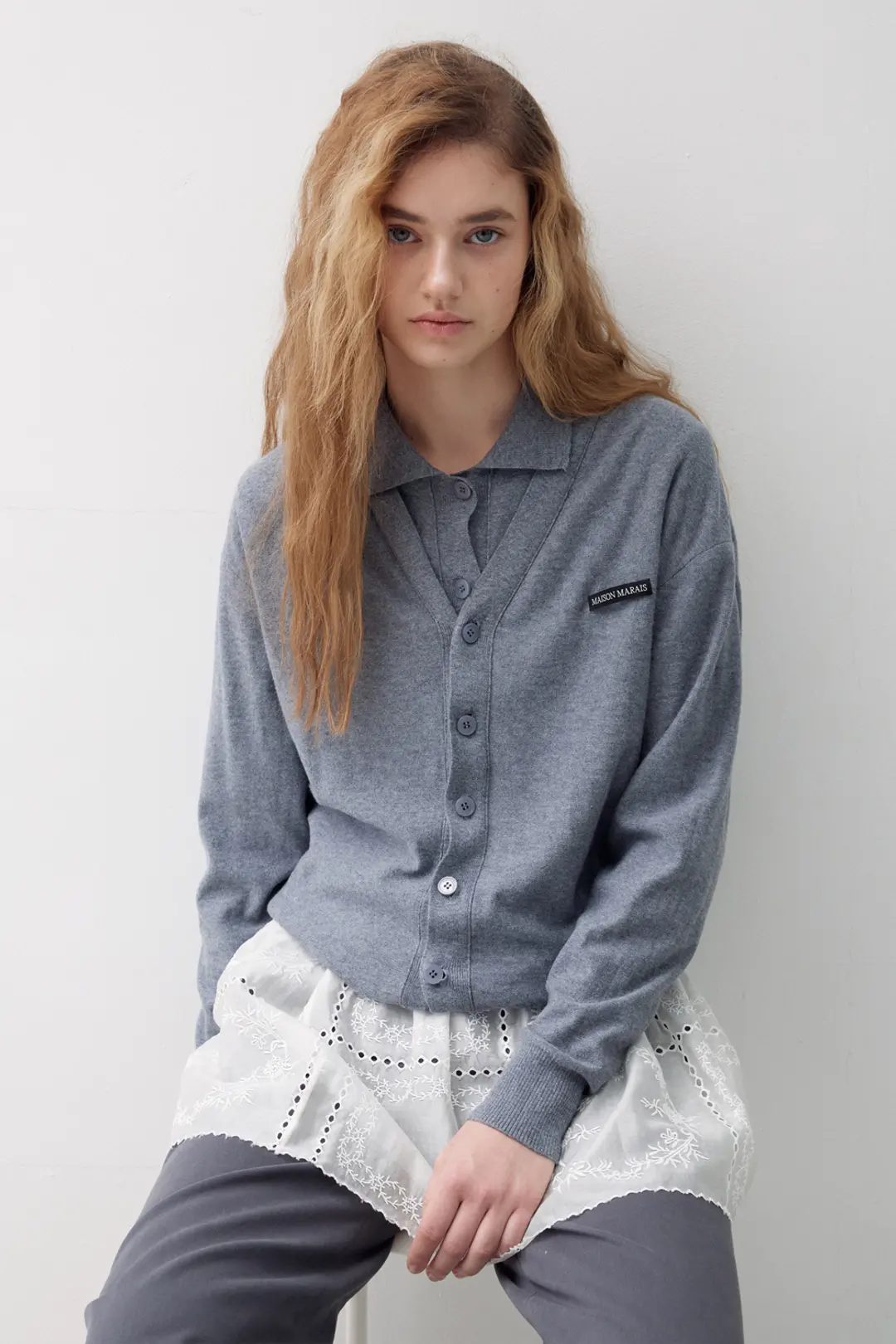 2-Way Layered Cardigan, Melan Grey