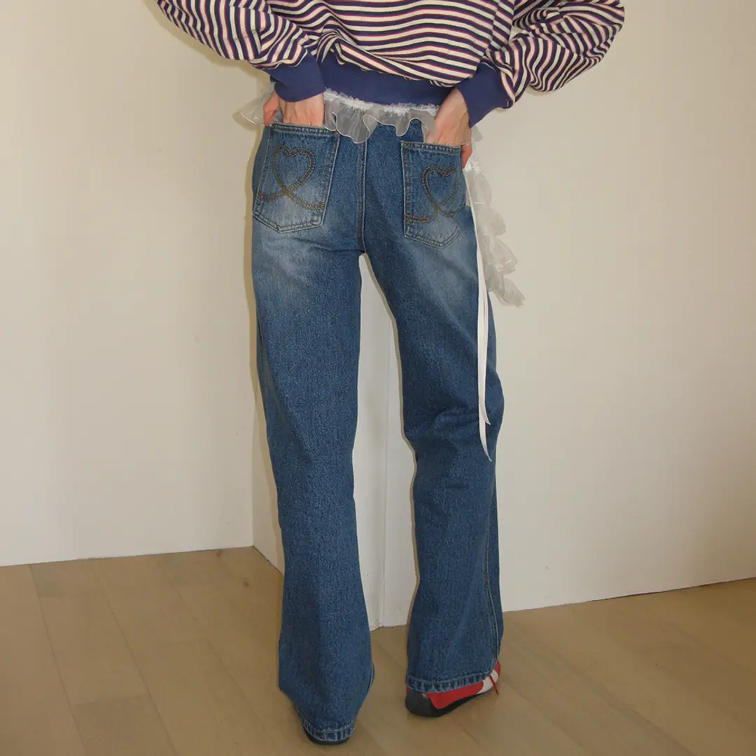 SIDE LINE STRAIGHT DENIM MEDIUM BLUE