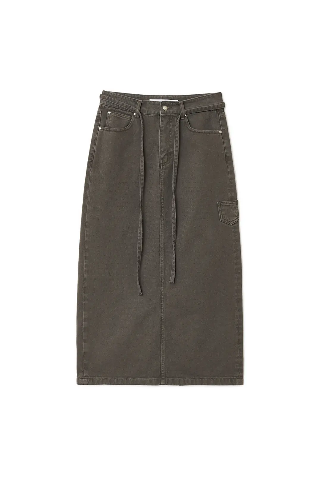 STRING COLOR DENIM MAXI SKIRT, BROWN