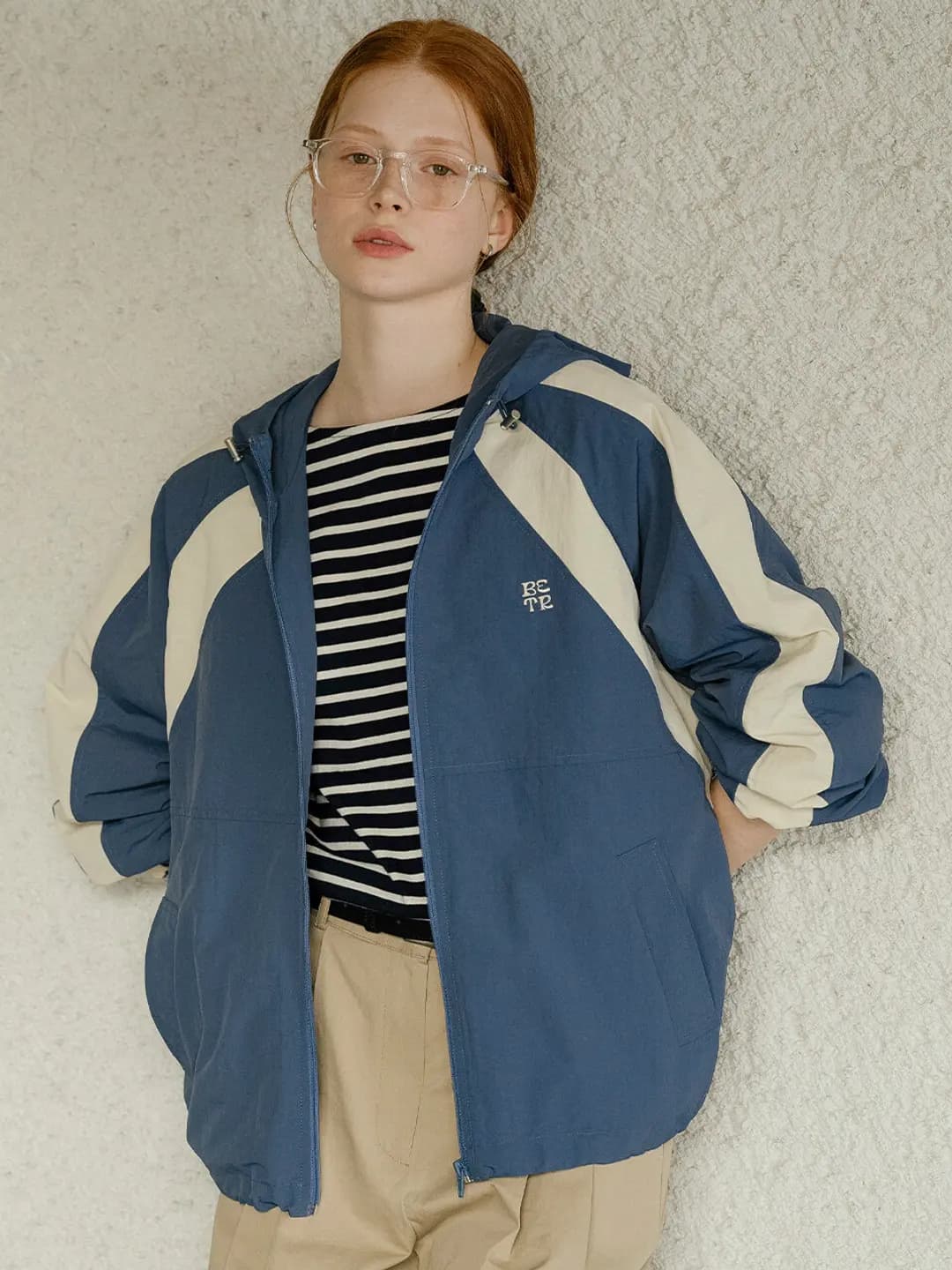 Coloring raglan wind hood jumper_Blue