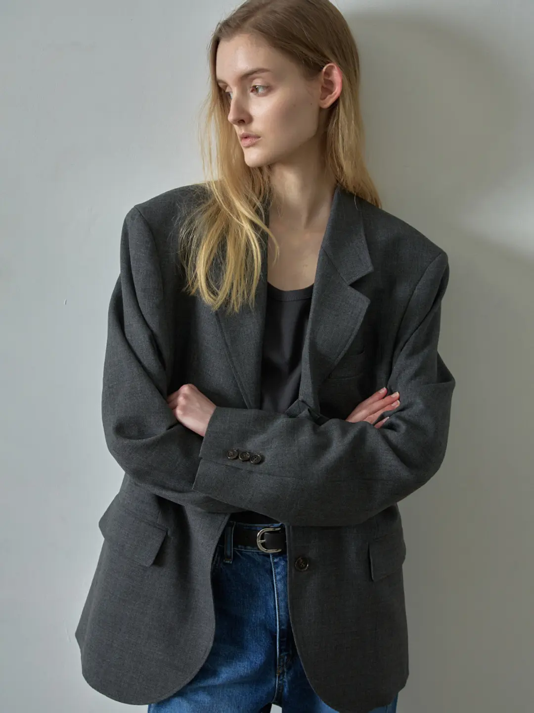 썸머울 3버튼 재킷_charcoal