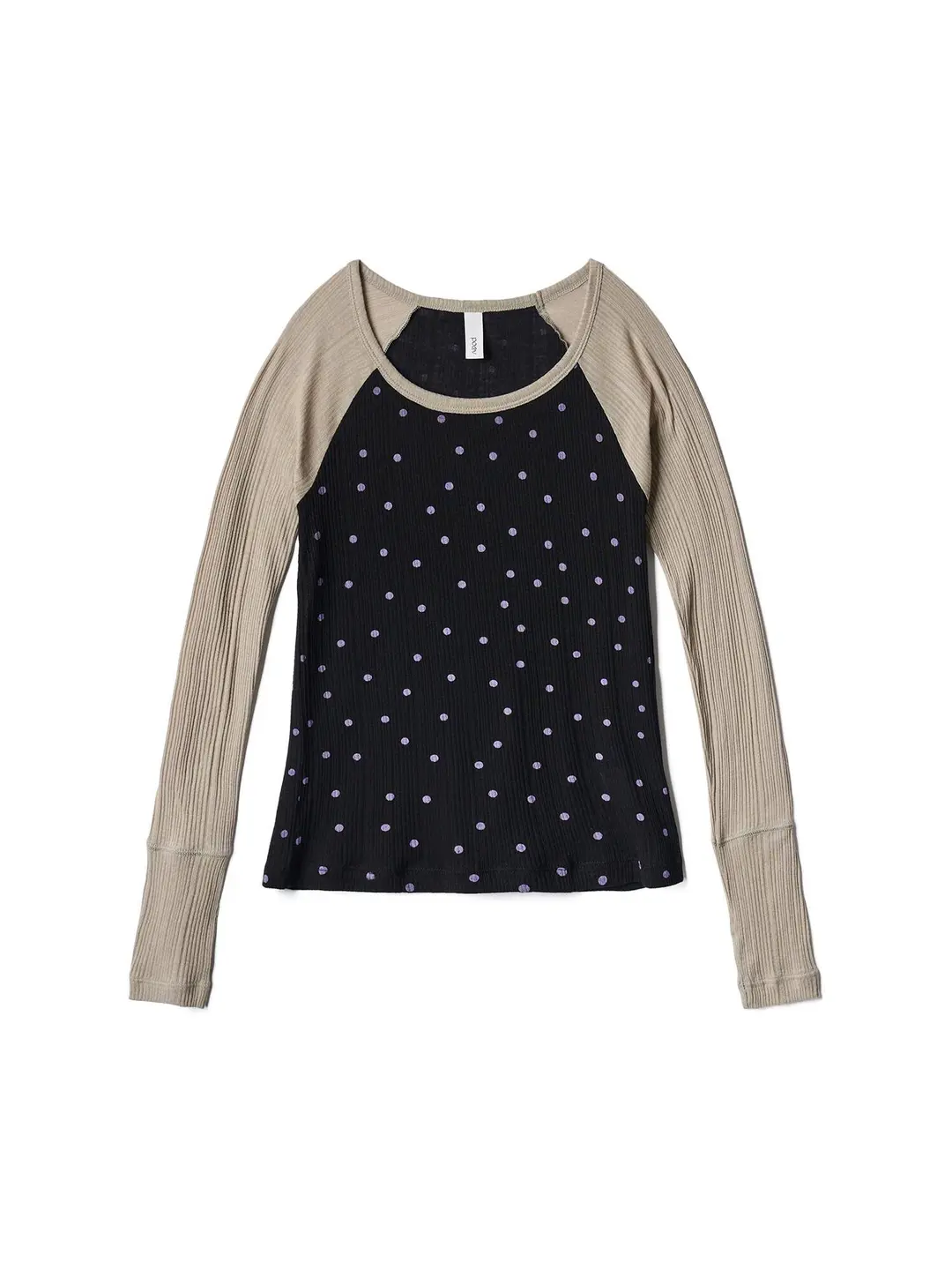 Sheer Polka Dot Raglan Top - Black