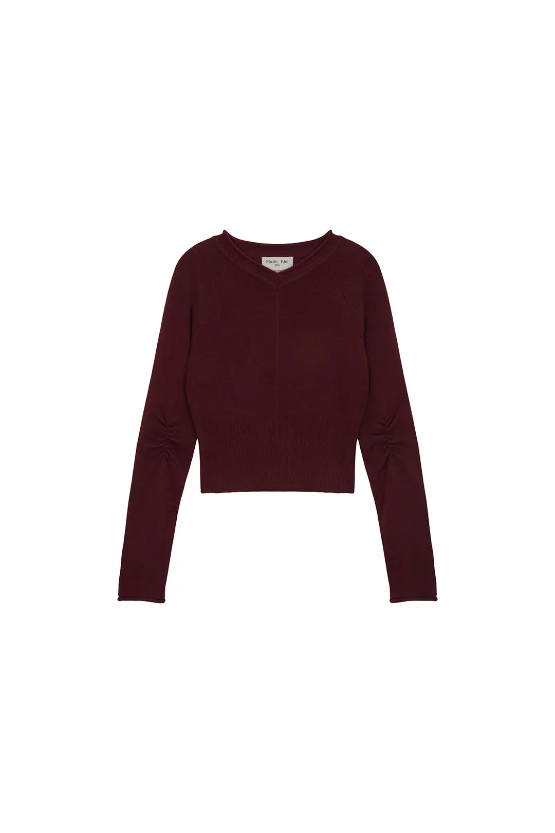 V NECK RAGLAN CROP PULLOVER IN RED