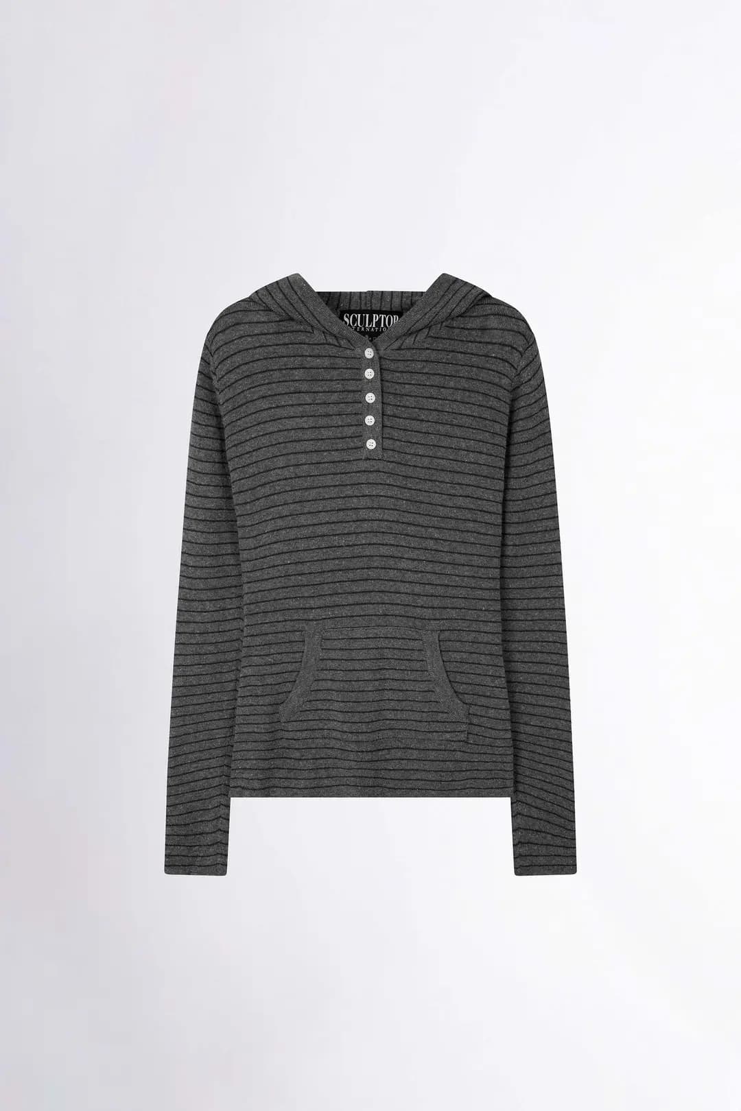 Knitted Stripe Hoodie Charcoal/Black