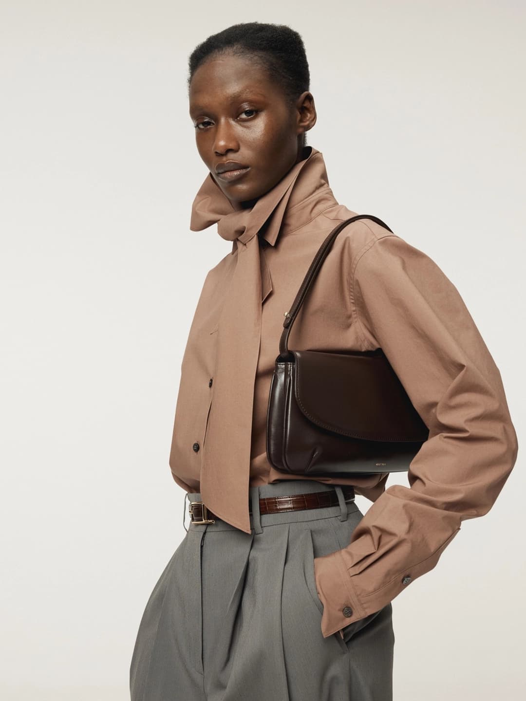 POWDERY COTTON SCARF SHIRT (RUST PINK)