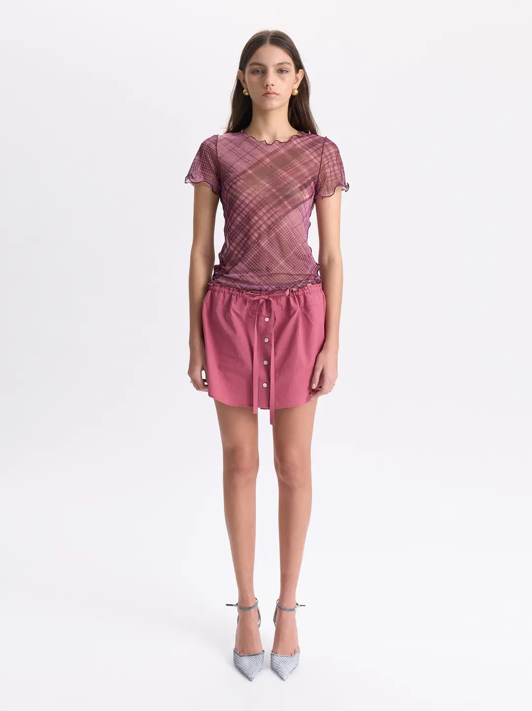 Check Mesh Short Sleeve_Pink Check