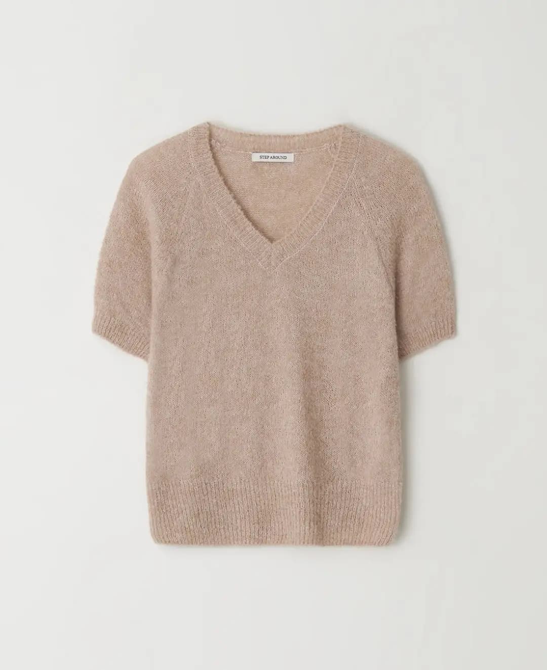 Alpaca V-neck half knit_PINK