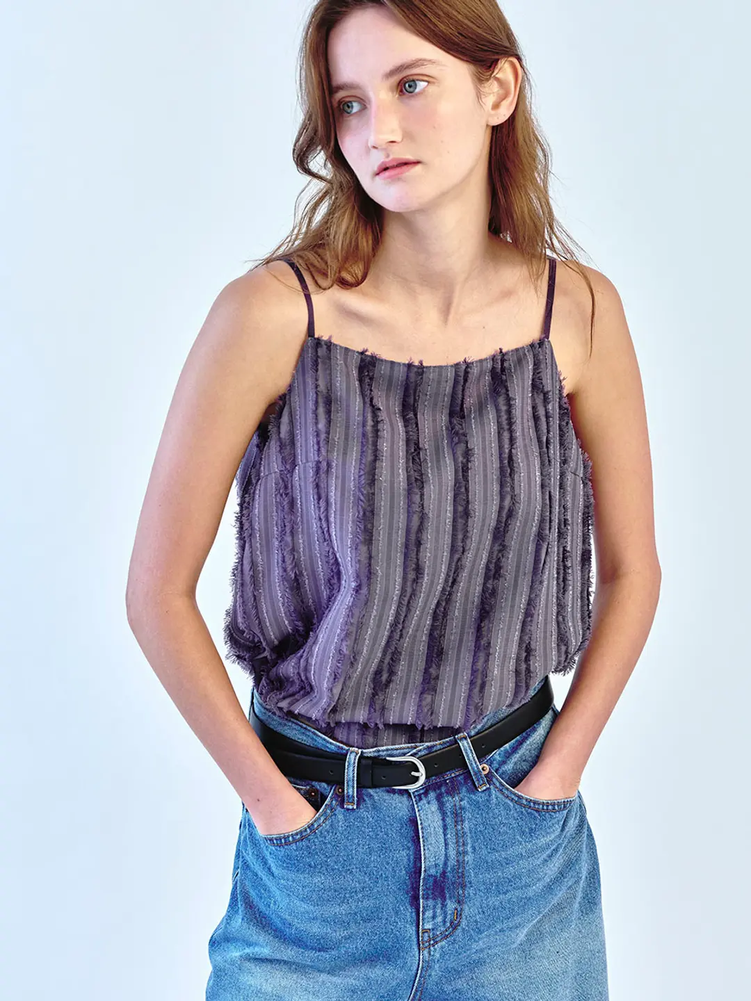 FRINGE SLEEVELESS BLOUSE - CHARCOAL