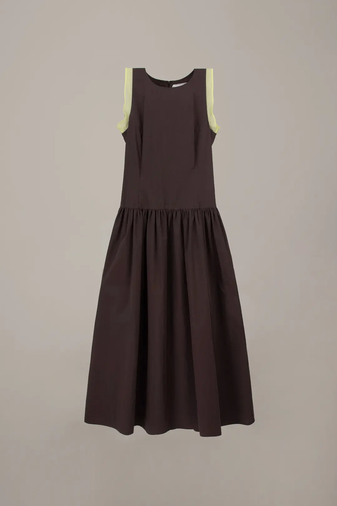 LOW WAIST CONTRAST MAXI DRESS_BROWN/LIME