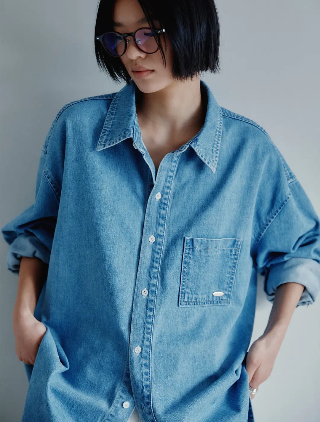 워시드 라이트 데님 셔츠