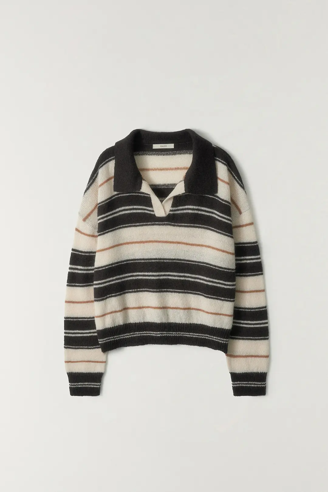 프레피 스트라이프 오픈-카라 풀오버 BROWN