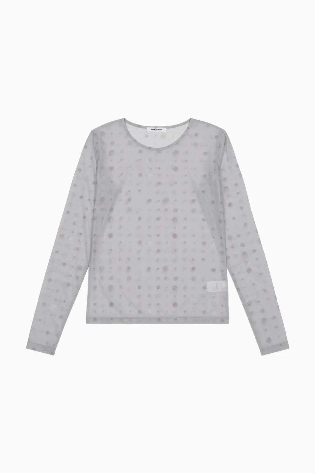 DOT SHEER LONG SLEEVE TOP, GRAY
