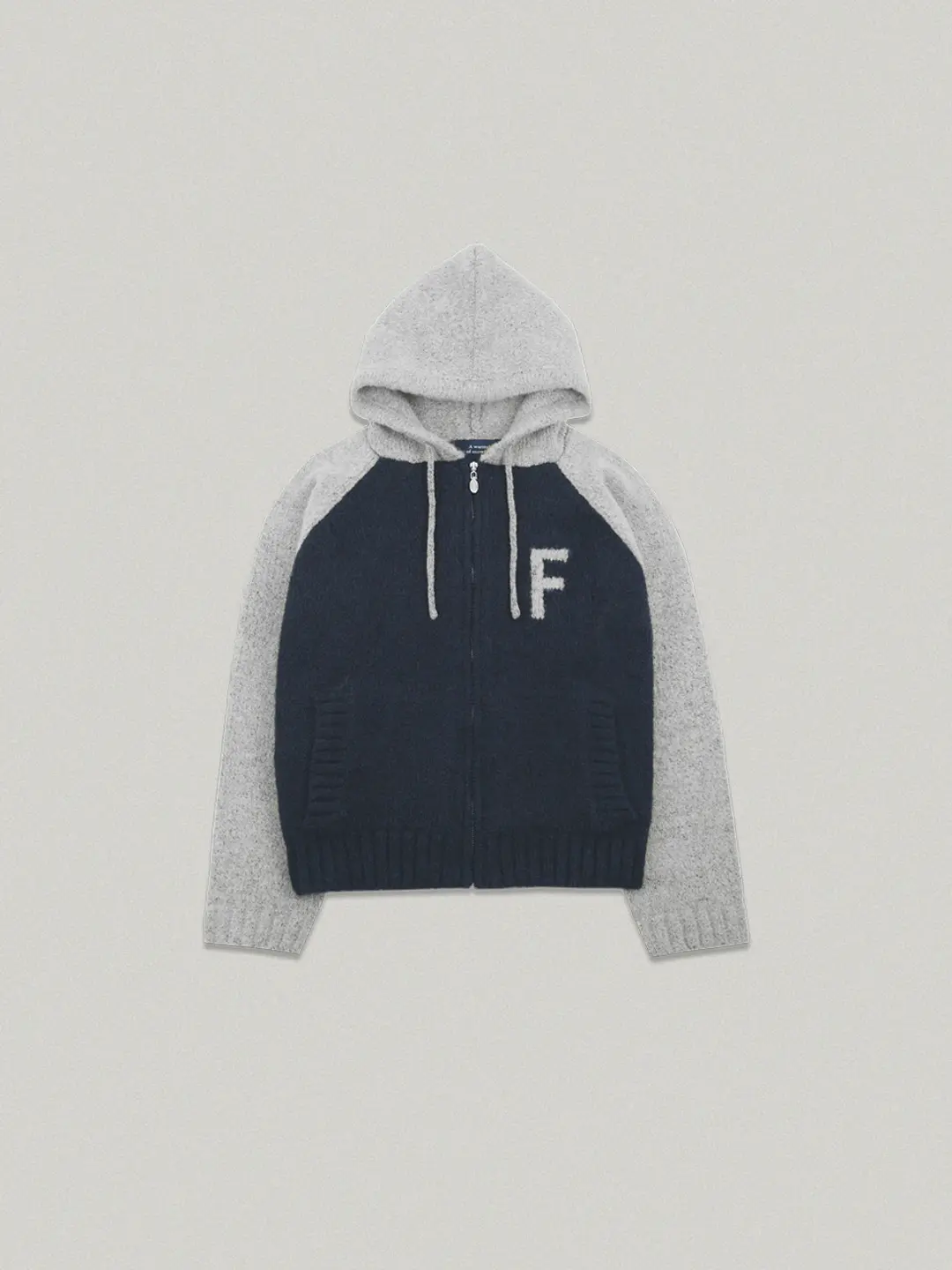 Varikas Knit Hood Zip Up in navy gray베리카스 니트 후드 집업
