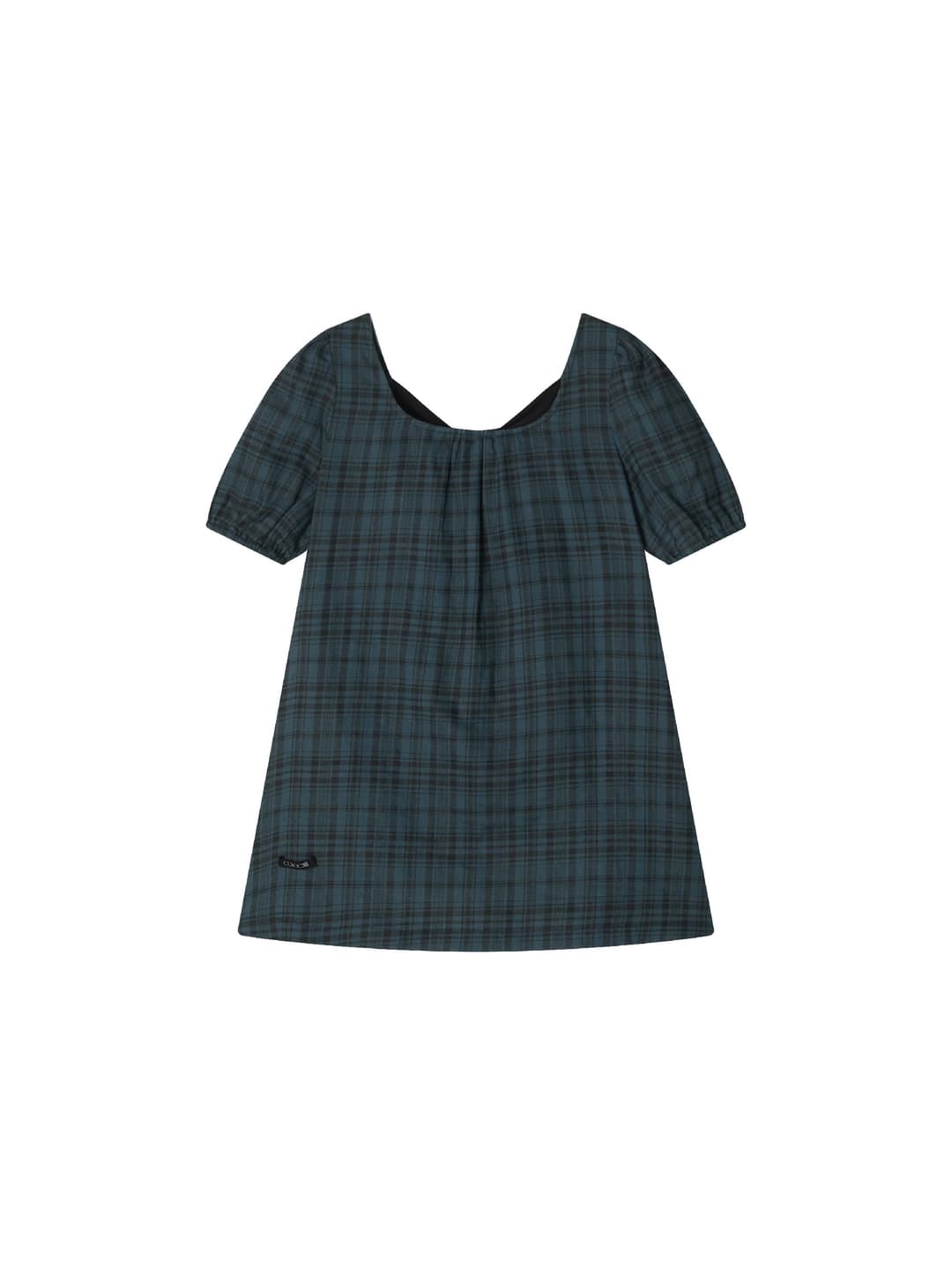 ✲5TH BLACK TIE BLOUSE TEAL CHECK
