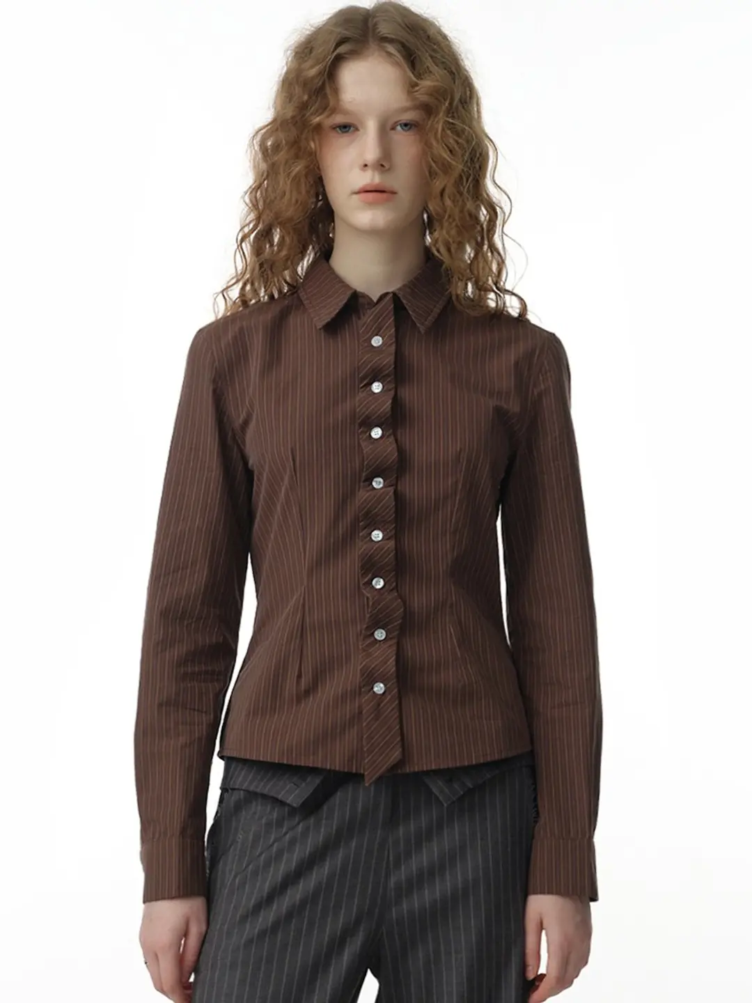 Double Placket Shirts [Brown]