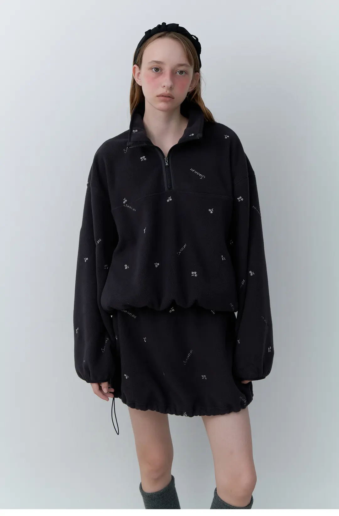 (9th Re-stock) Silvery Fleece Skirt (Charcoal)