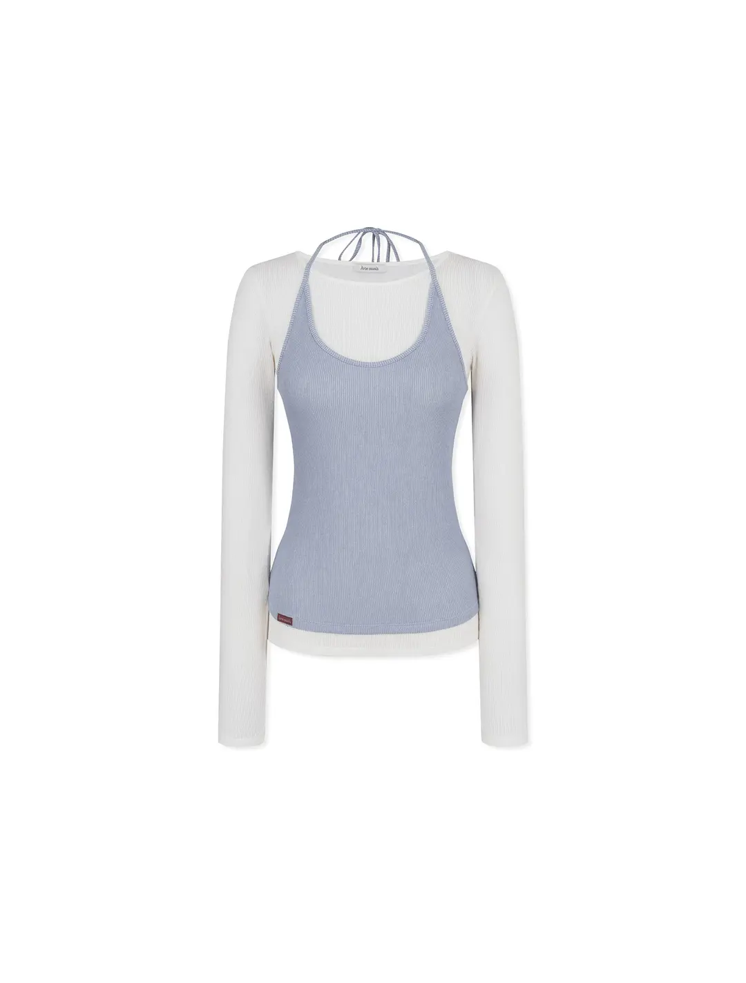 홀터 넥 레이어드 립드 저지 탑 (블루)