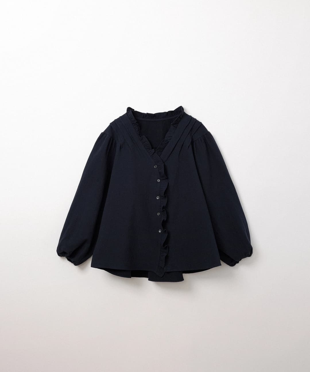 워싱 코튼 프릴 블라우스 (navy)