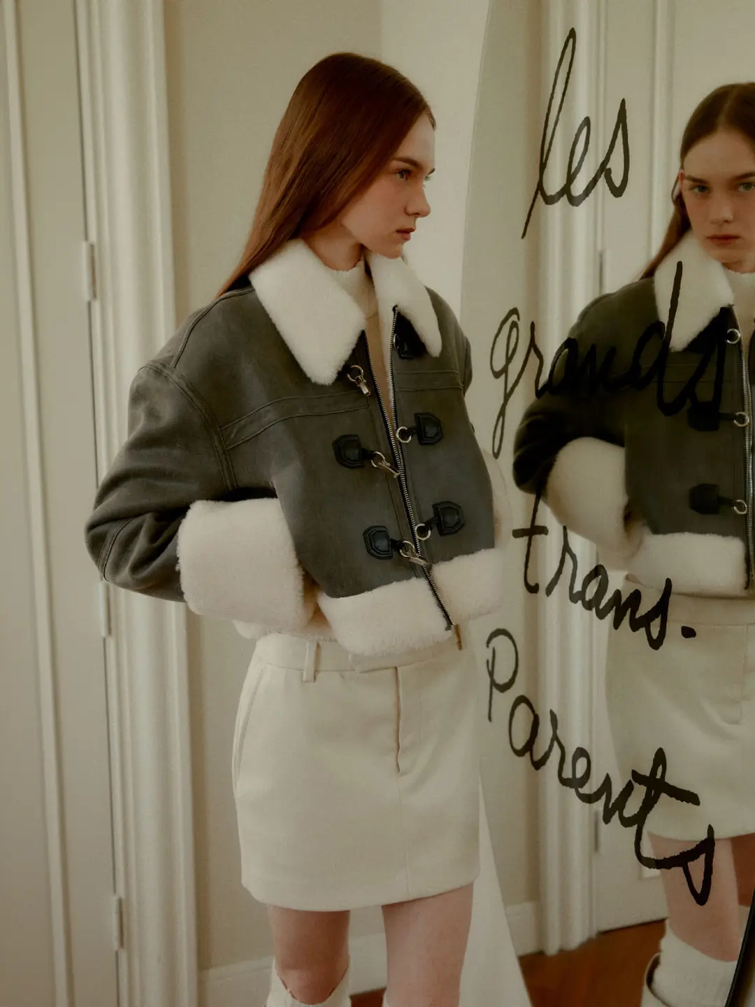 [3rd] [LAMBS WOOL 100%] NOEL Reversible Short Mustang Coat_Vintage Gray