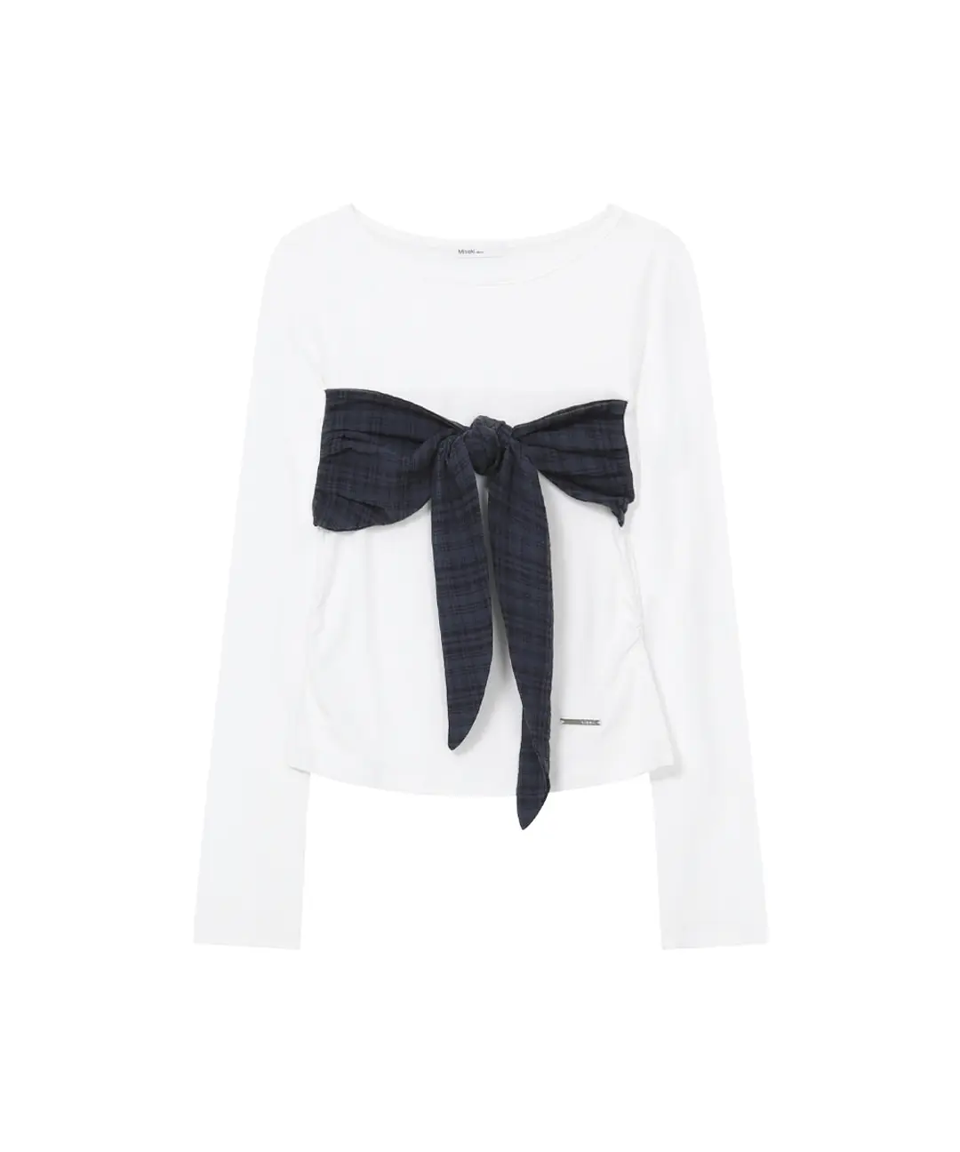 Check tie long sleeve WHITE
